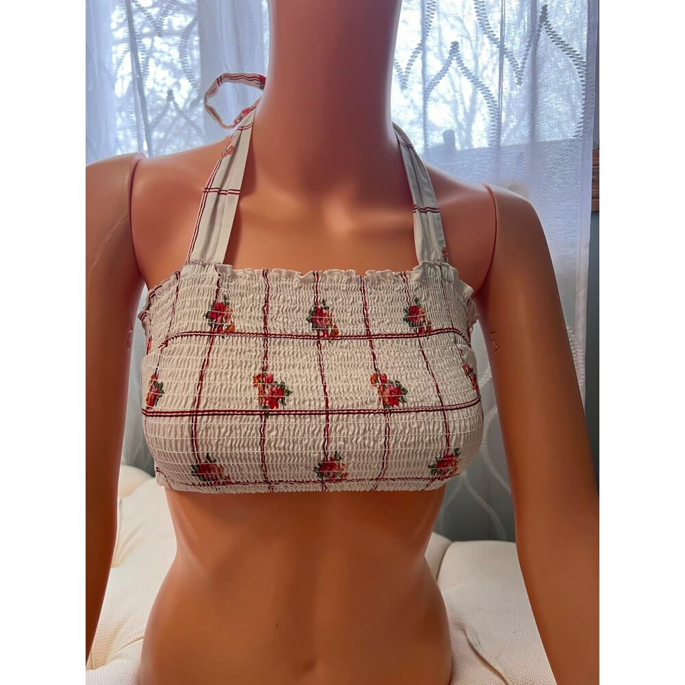 Forever 21 Smocked Y2K Halter Floral Rose Retro Cropped Flirty Romantic Fairy S